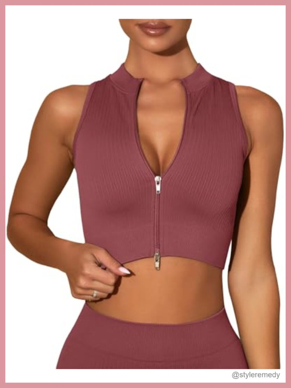 Women's Zipper Front Mock Neck Sleeveless Crop Tank Top Quick-Dry Breathable